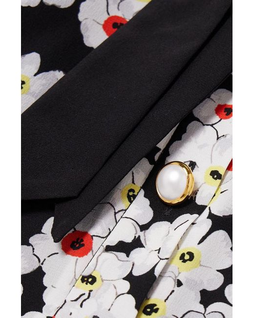 Alessandra Rich Black Bow-detailed Floral-print Silk Crepe De Chine Mini Dress