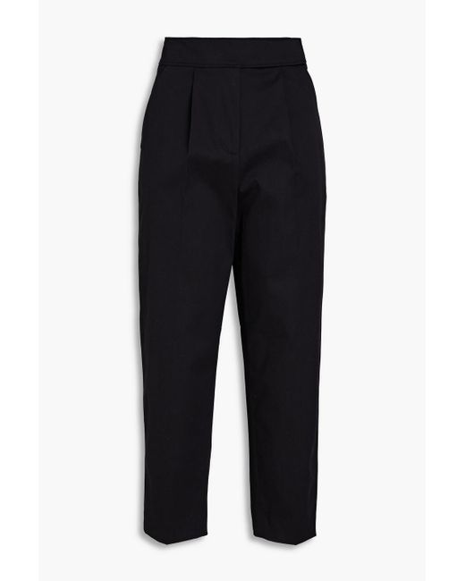 Ba&sh Brad Cropped Pleated Cotton-blend Twill Tapered Pants in Black | Lyst