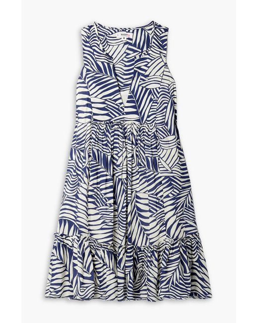 Lemlem Blue Tiered Printed Ecoverotm-voile Mini Dress