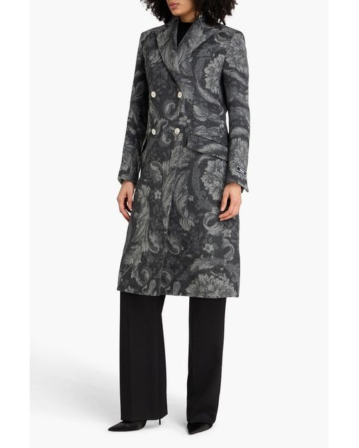 Versace Black Double-Breasted Floral-Print Wool And Cashmere-Blend Felt Coat