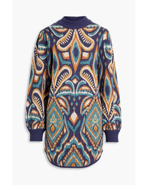 FARM Rio Jacquard-Knit Mini Dress in Blue | Lyst
