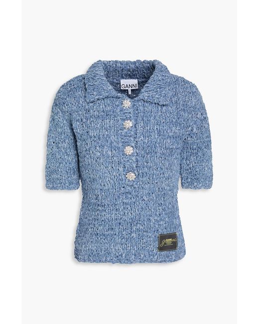 Ganni Blue Mélange Cotton Top