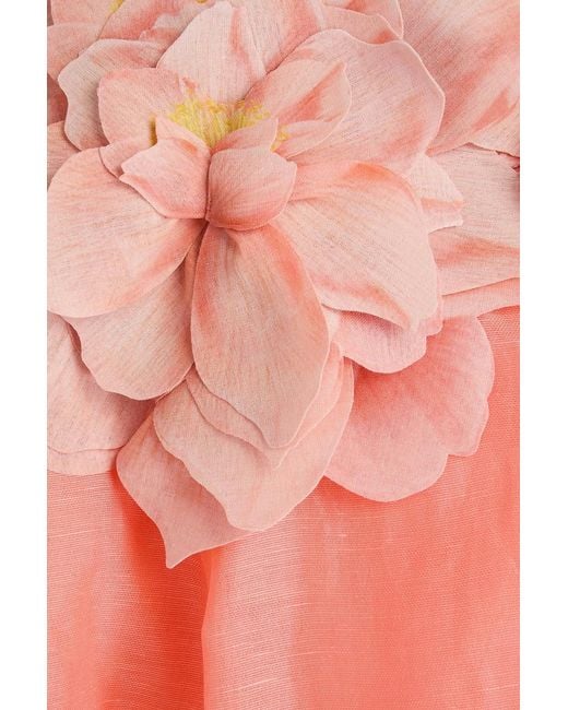Zimmermann Pink Strapless Floral-Appliquéd Linen And Silk-Blend Gauze Mini Dress