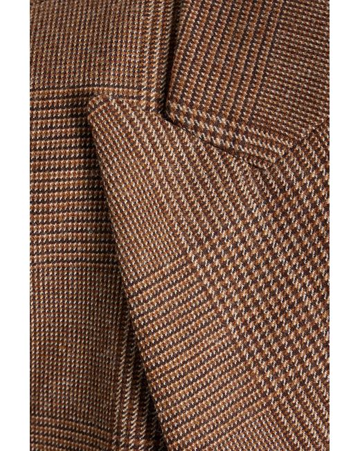 Brunello Cucinelli Brown Double-breasted Prince Of Wales Checked Linen-blend Tweed Blazer