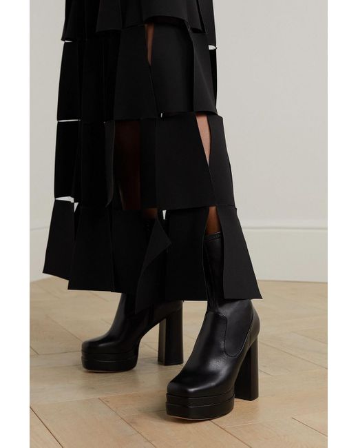 Porte & Paire Black Leather Platform Sock Boots