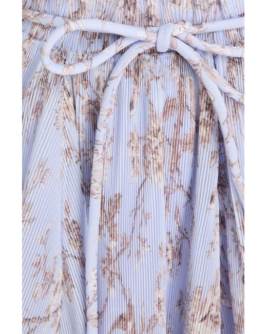 Zimmermann Purple Floral-Print Plissé-Organza Midi Skirt