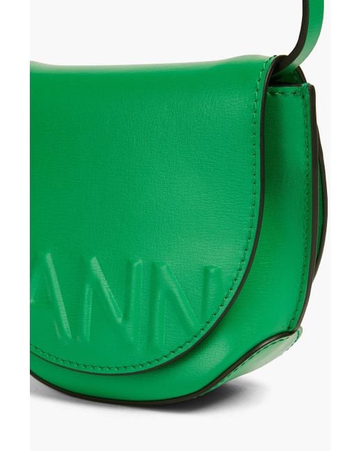 Ganni Green Embossed Textured-leather Shoulder Bag