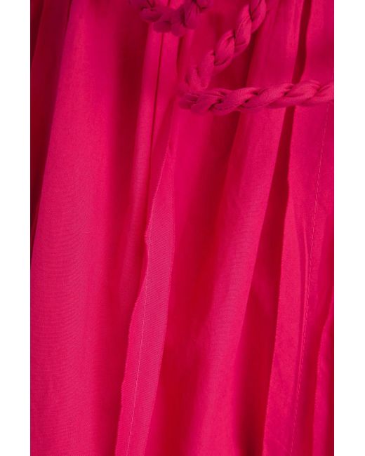 Ulla Johnson Red Gerafftes minikleid aus baumwollpopeline mit gürtel