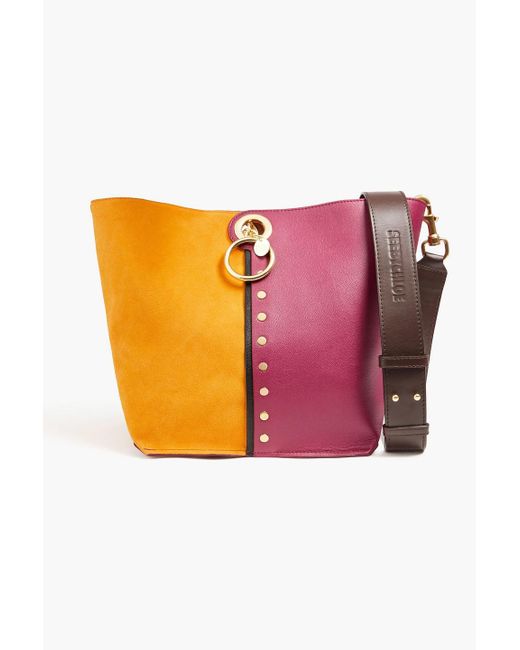 See By Chloé Pink Gaia Color-block Pebbled-leather And Suede Bucket Bag