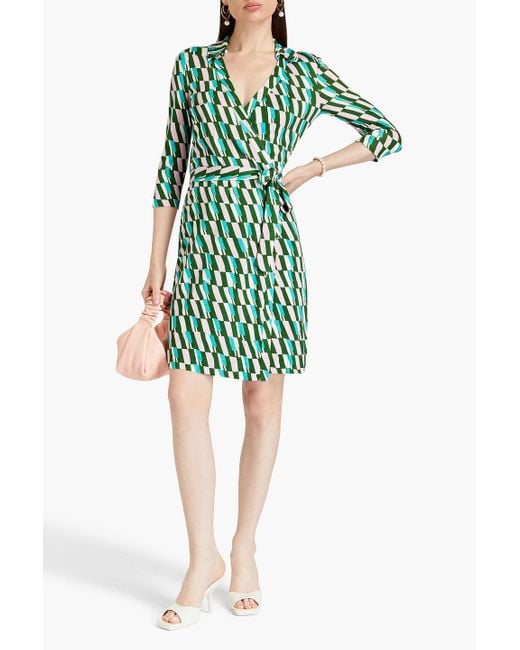 Diane von Furstenberg Green Jeanne Printed Silk-jersey Wrap Dress