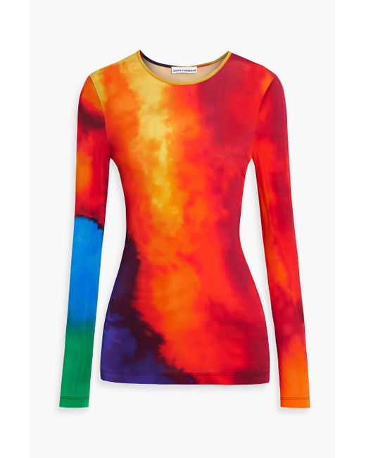 Rabanne Red Tie-dyed Stretch-cupro Jersey Top