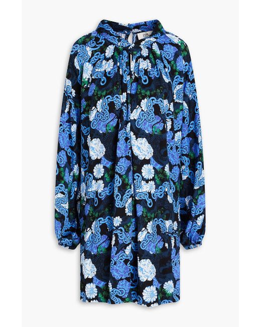 Diane von Furstenberg Blue Silka Cutout Printed Crepe Mini Dress
