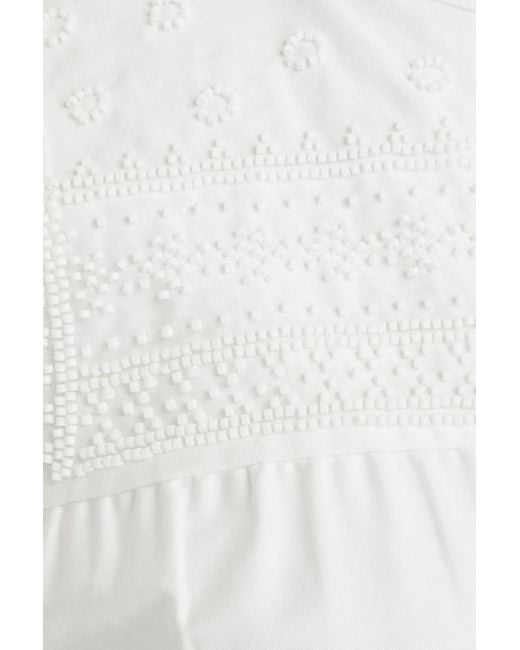 Maje White Bead-embellished Cotton Mini Shirt Dress