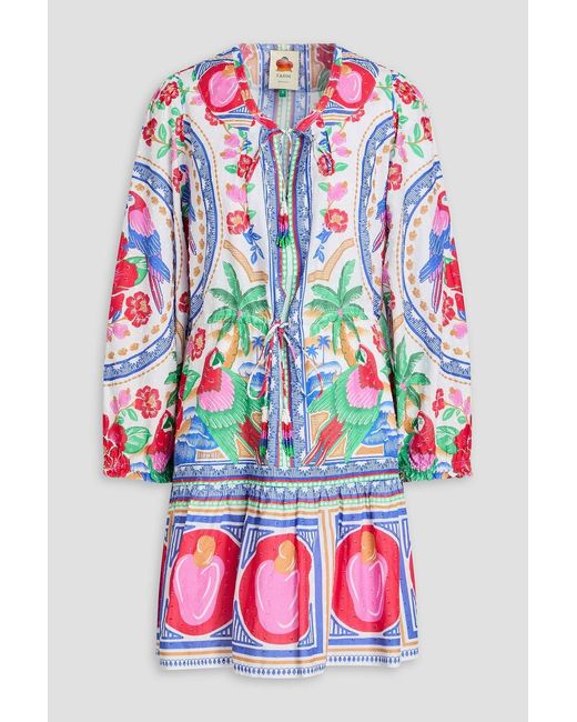 Farm Rio Red Bead-embellished Printed Swiss-dot Cotton Mini Dress