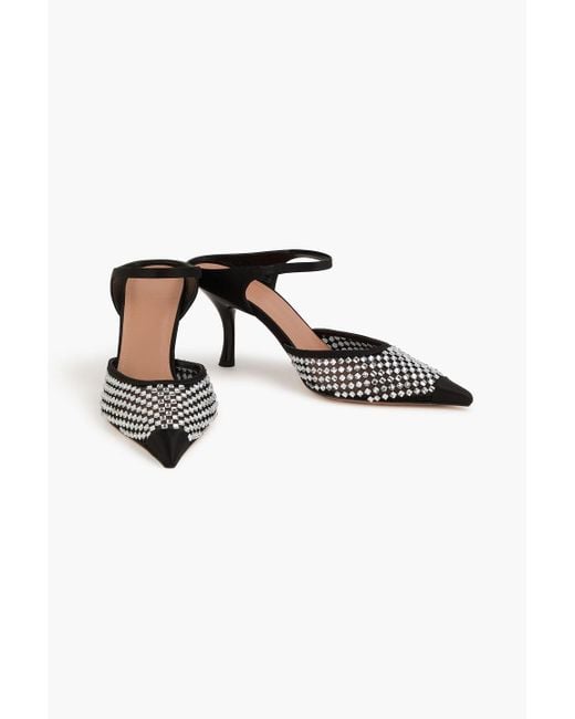 Malone Souliers Black Vega 70 Crystal-Embellished Mesh Mules