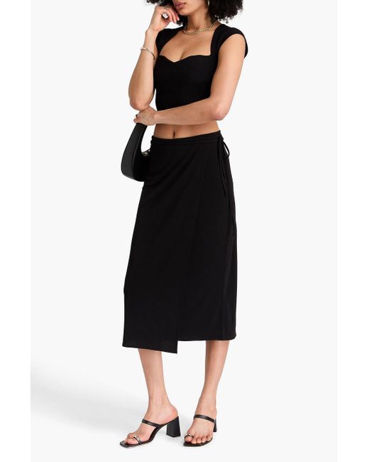 Vince Black Wrap-Effect Stretch-Jersey Midi Skirt