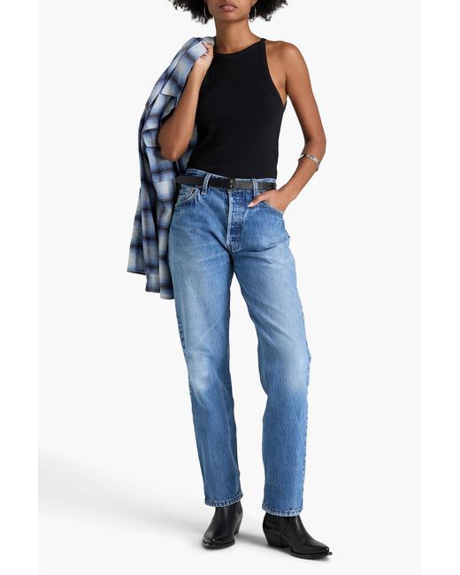 Re/done Blue Distressed High-rise Straight-leg Jeans