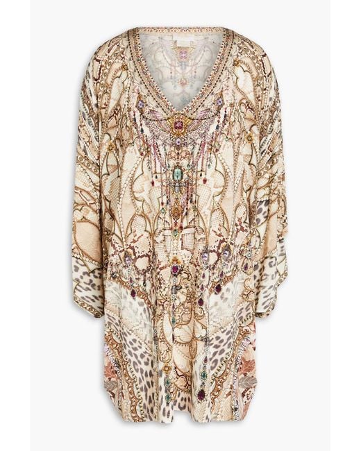 Camilla Natural Crystal-embellished Printed Jersey Mini Dress