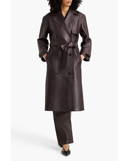 Theory Brown Belted Leather Trench Coat