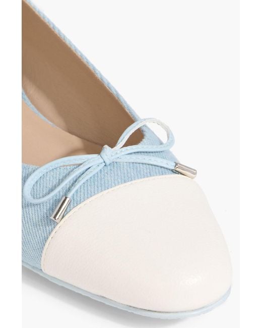 Stuart Weitzman Blue Sleek Bow Leather-trimmed Denim Ballet Flats