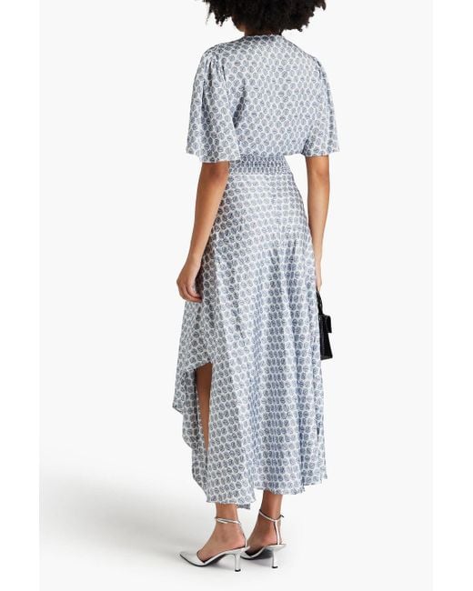 Maje Gray Asymmetric Printed Satin Maxi Dress