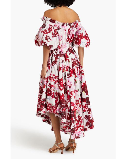Aje. Red Riviera Off-the-shoulder Floral-print Cotton-poplin Dress