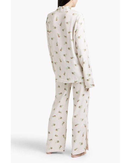 Sleeper White Pyjama-oberteil aus charmeuse mit floralem print