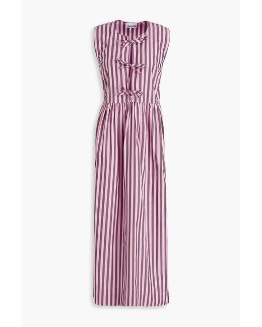 Ganni Purple Striped Cotton-poplin Midi Dress