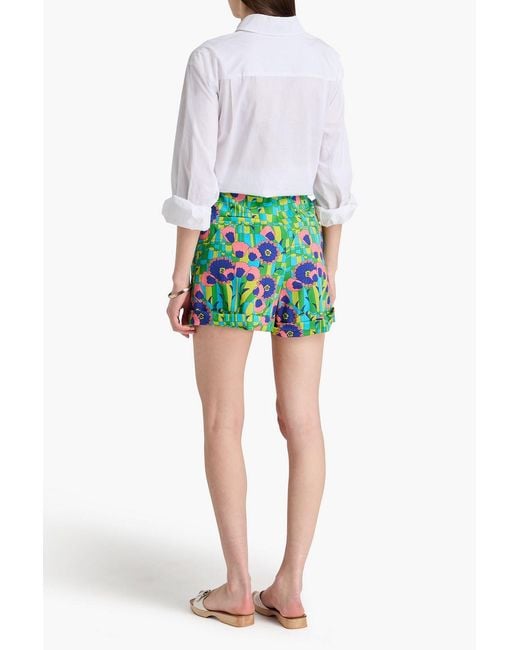 Dolce & Gabbana Green Printed Wool-blend Twill Shorts