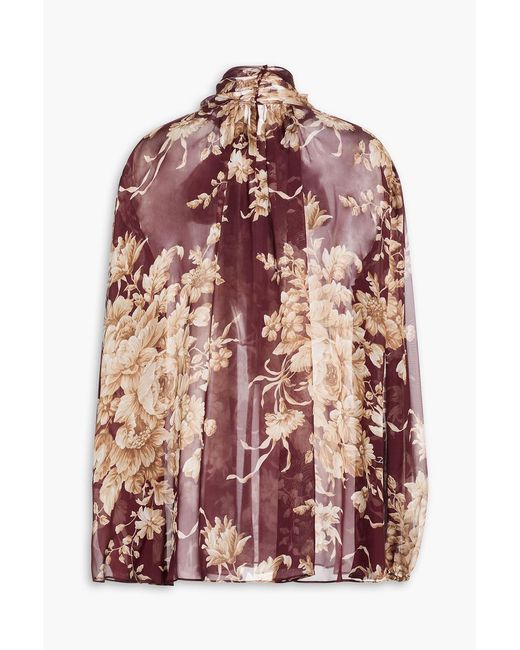 Dolce & Gabbana Pink Floral-Print Silk-Voile Blouse