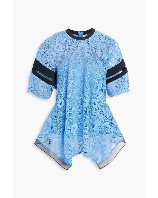 3.1 Phillip Lim Blue Cotton-Twill And Corded Lace Top