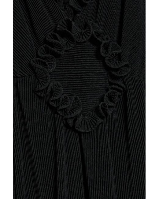 LoveShackFancy Black Talitha Cutout Plissé-crepe Halterneck Maxi Dress