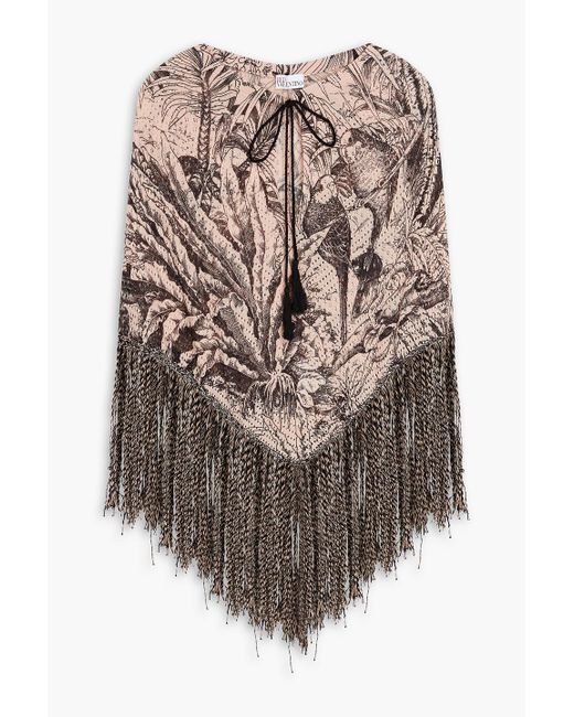 RED Valentino Pink Pointelle-knit Printed Cotton Poncho