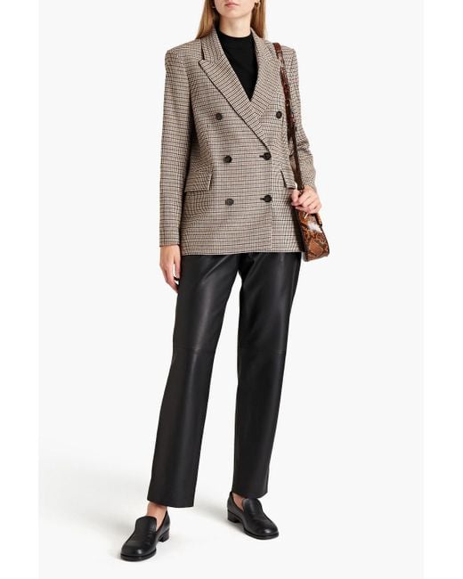 Maje Brown Double-breasted Houndstooth Tweed Blazer