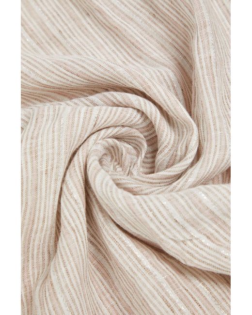 Brunello Cucinelli White Schal aus gaze aus einer leinenmischung mit metallic-effekt und streifen