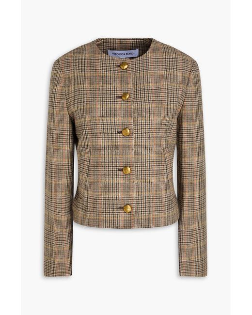 Veronica Beard Natural Andrea Prince Of Wales Checked Wool-Blend Tweed Jacket