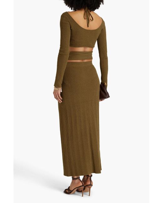 Nanushka Green Amra Cropped Ribbed Cotton-blend Top