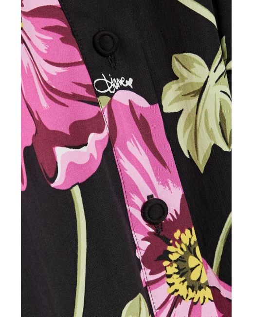 Diane von Furstenberg White Blaine hemdkleid aus popeline aus einer baumwollmischung mit floralem print und gürtel in midilänge