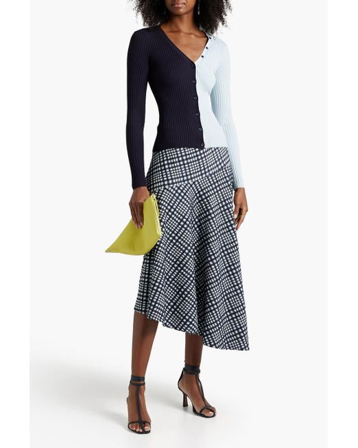 By Malene Birger Asymmetric Checked Draped Cotton-blend Midi Skirt in Blue  | Lyst Canada