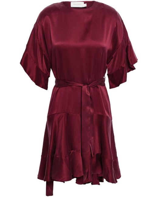Zimmermann Red Fluted Silk-satin Mini Dress Burgundy