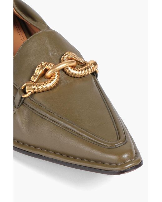 Tory Burch Green Jessa Chain-embellished Leather Loafers