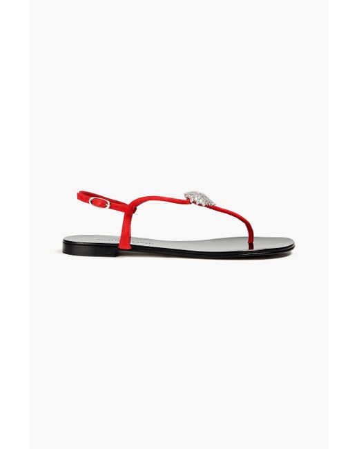 Giuseppe Zanotti Red Crystal-embellished Suede Sandals
