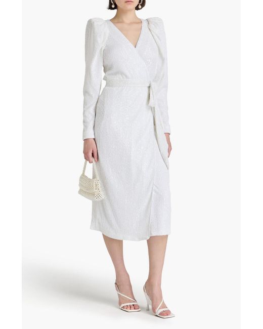ROTATE BIRGER CHRISTENSEN White Sequin-embellished Tulle Midi Wrap Dress