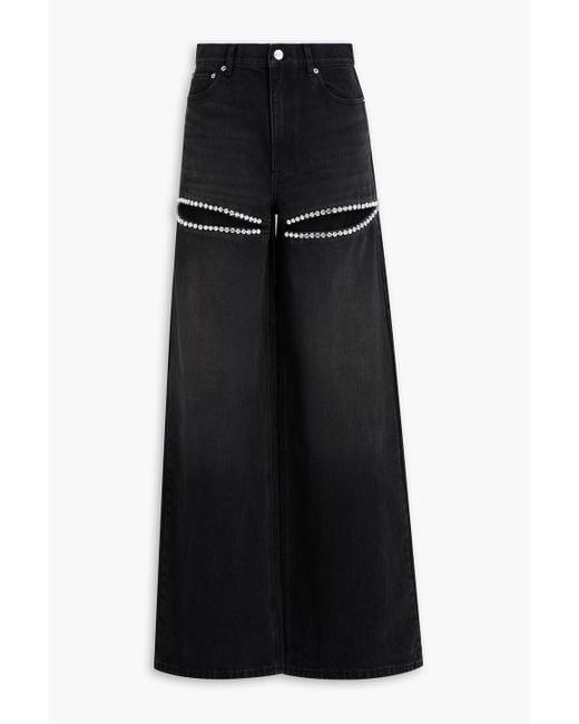 Area Black Cutout Crystal-Embellished High-Rise Wide-Leg Jeans