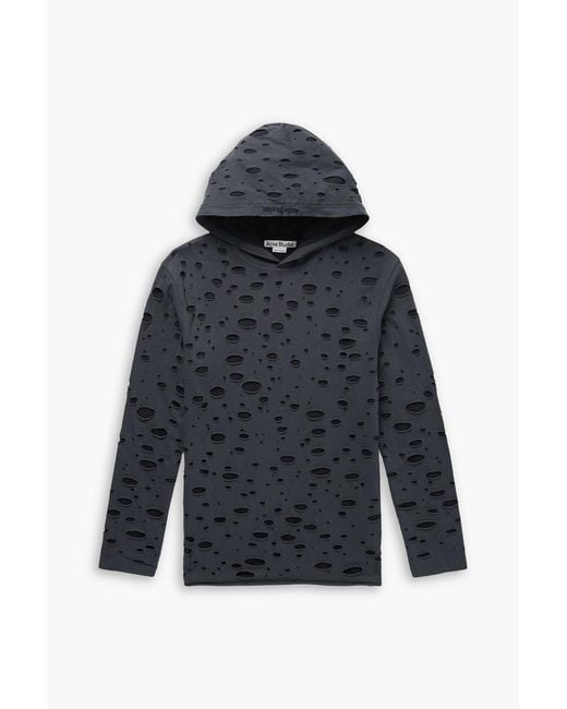 Acne Blue Eipe Distressed Cotton-Jersey Hoodie for men