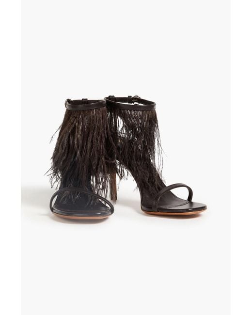Emilio Pucci Black Feather-embellished Leather Sandals