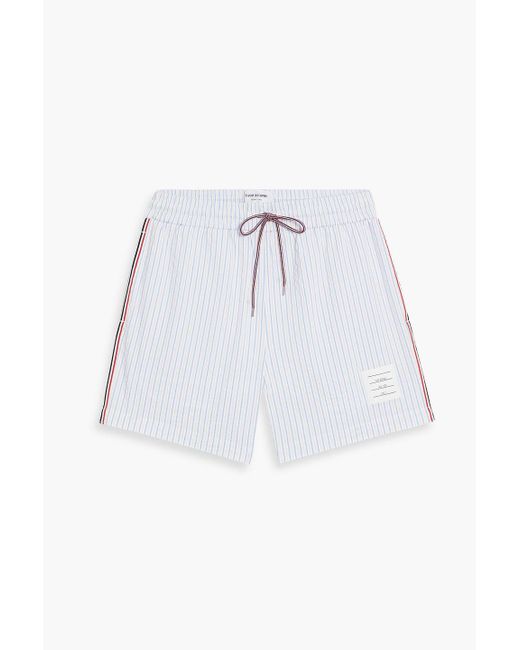 Thom Browne White Short-Length Striped Seersucker Swim Shorts for men