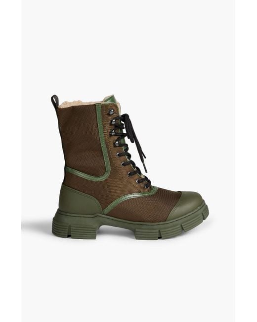 Ganni Tubular Rubber And Leather-trimmed Shell Combat Boots in Green | Lyst