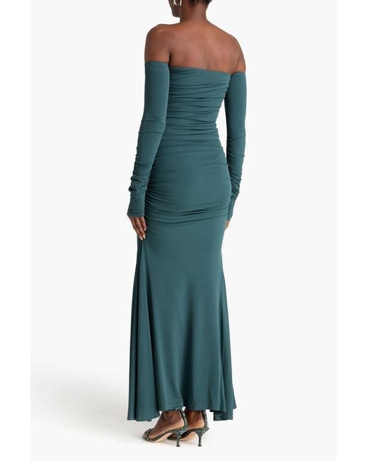TOVE Green Off-The-Shoulder Draped Stretch-Jersey Maxi Dress