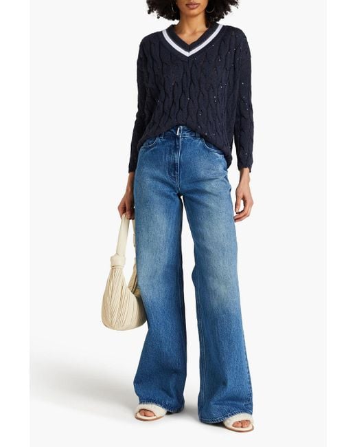 Brunello Cucinelli Blue Embellished Cable-knit Sweater